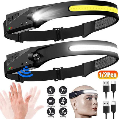 1 adet şarj edilebilir far 230° geniş ışın LED kafa lambası hareket sensörlü parlak far su geçirmez kafa lambası el feneri