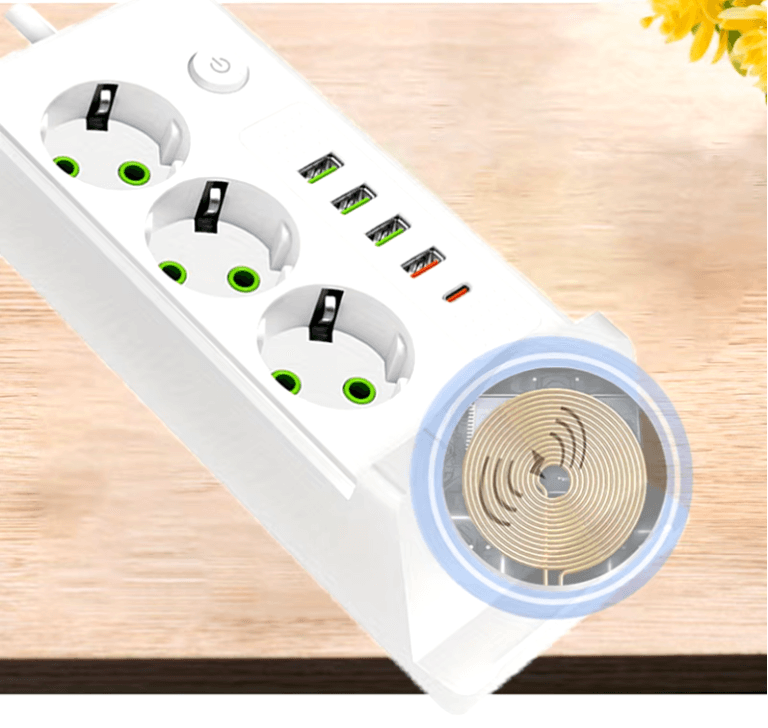 3 rozetkalı USB və simsiz şarjlı elektrik uzadıcı