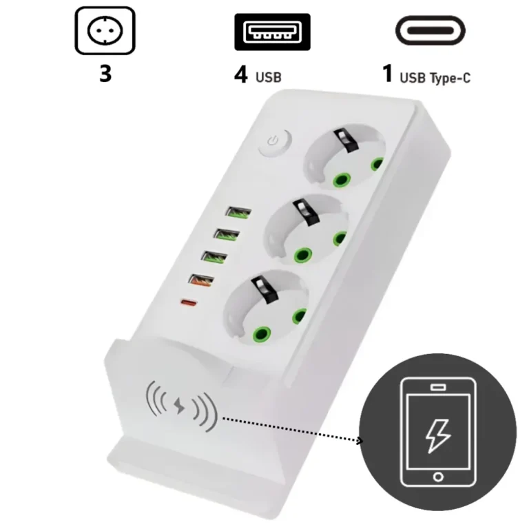 3 rozetkalı USB və simsiz şarjlı elektrik uzadıcı