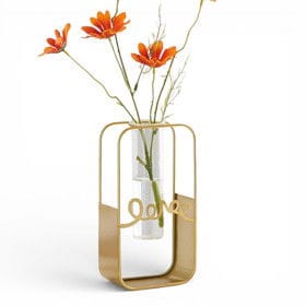 Güldan, şüşə/metal, qızılı, 20×10×6 sm – Ev dekoru və Ev və Mətbəx üçün