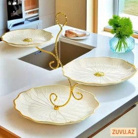 Desertlər üçün etajer, plastik/metal, 40×32×26 sm, bej – Qab-qacaq və Ev və Mətbəx üçün