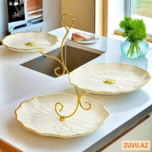 Desertlər üçün etajer, plastik/metal, 40×32×26 sm, bej – Qab-qacaq və Ev və Mətbəx üçün