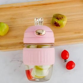 Borulu şüşə su qabı, dekorativ qapaqlı, çəhrayı, 400 ml – Su qabları və termoslar və Ev və Mətbəx üçün
