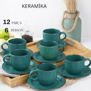 Çay dəsti, keramika, firuzəyi, 350 ml, 6 əd – Qab-qacaq və Ev və Mətbəx üçün