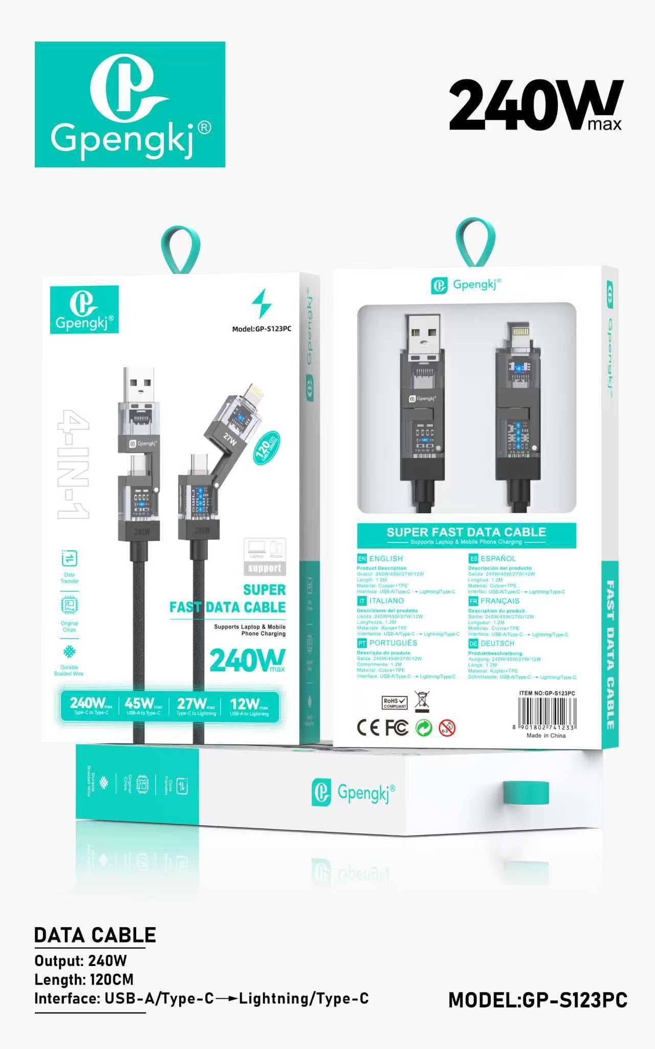 Gp-s123pc 4-ü 1-də 1,2 m kabel, 240 və 45 və 27 və 12 Vt