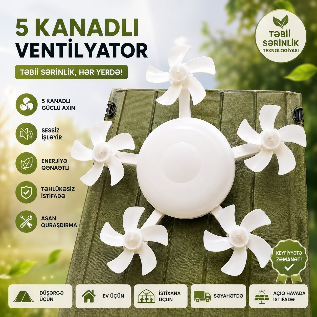 Pultlu 5 pərli işıqlı asma sərinkeş