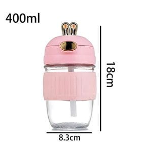 Borulu şüşə su qabı, dekorativ qapaqlı, çəhrayı, 400 ml – Su qabları və termoslar və Ev və Mətbəx üçün