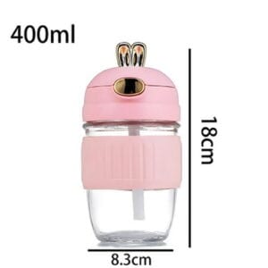Borulu şüşə su qabı, dekorativ qapaqlı, çəhrayı, 400 ml – Su qabları və termoslar və Ev və Mətbəx üçün