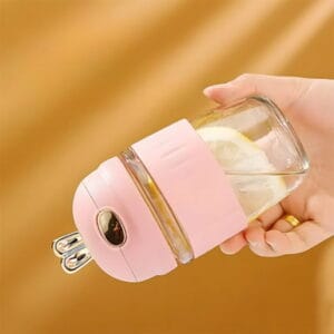 Borulu şüşə su qabı, dekorativ qapaqlı, çəhrayı, 400 ml – Su qabları və termoslar və Ev və Mətbəx üçün